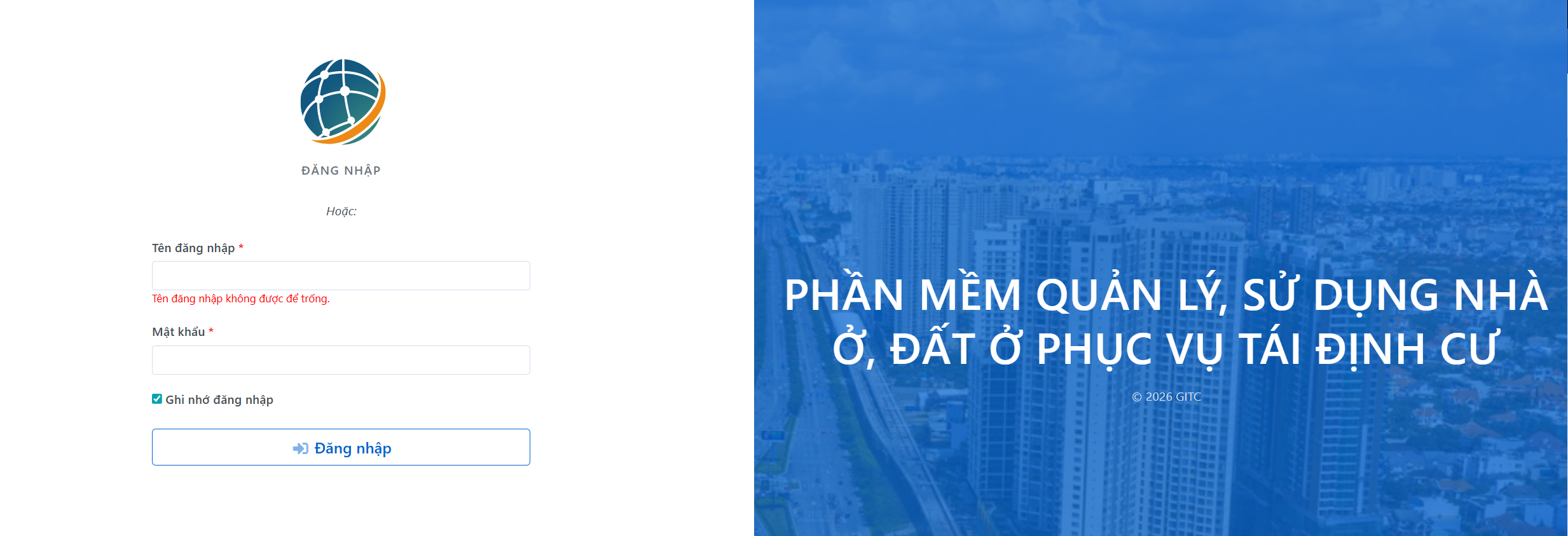 Giao diện đăng nhập